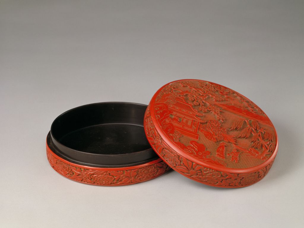 图片[2]-Carved red Du Fu’s poetic picture round box-China Archive